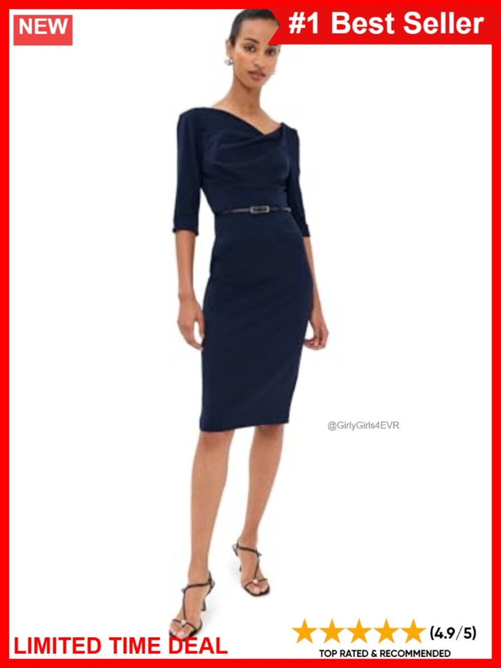 Black Halo 3/4 Sleeve Sheath Dress Knee Length Formal